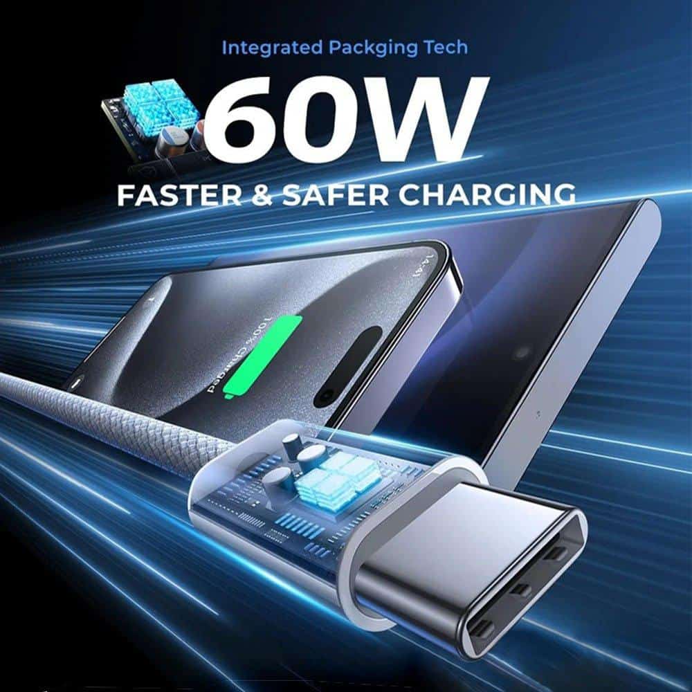 SupRShield 60W 1M PD USB Type C to C Fast Charging Charger Cable Braided Cord For iPhone 15 Pro Max/Samsung/MacBook Pro/iPad Pro/Google/Moto/Nokia/Oppo