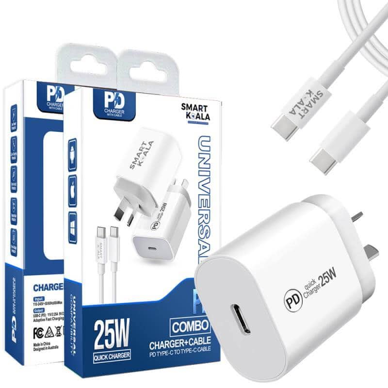 Smart Koala 25W SAA Certified Super Fast Charging Charger USB C Wall Adapter with 1M Type C Cable Cord