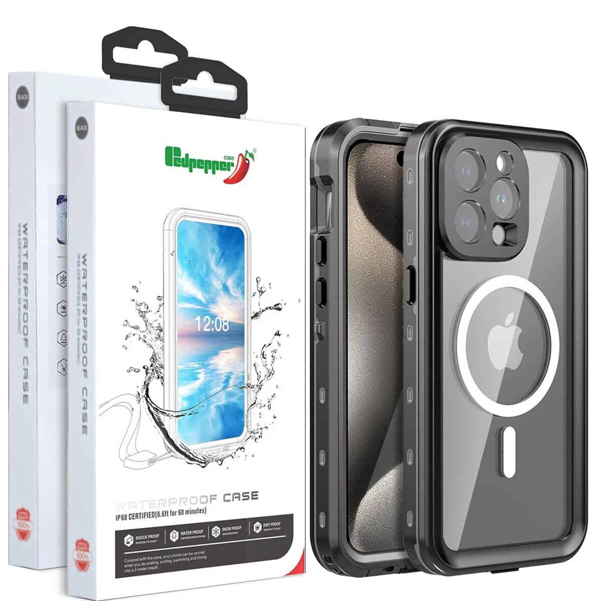 For Apple iPhone 15/15 Pro/15 Plus/15 Pro Max Redpepper MagSafe Waterproof Case Built-in Screen & Camera Lens Protector Heavy Duty Tough Armor Cover
