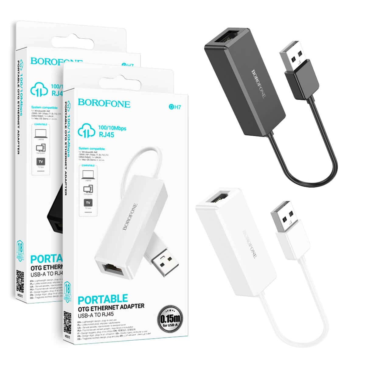 Borofone DH7 USB 3.0 Gigabit Network Adapter USB Male to RJ45 Female 10/100Mbps Ethernet Port Cable Connector Wired Internet LAN OTG Converter Adaptor