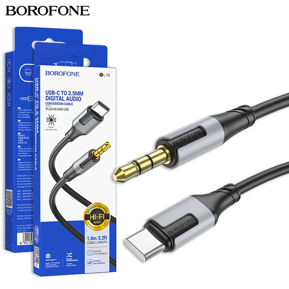BOROFONE 1m BL19 3.5mm to Type-C Audio Aux Auxiliary Cable Cord (Black)