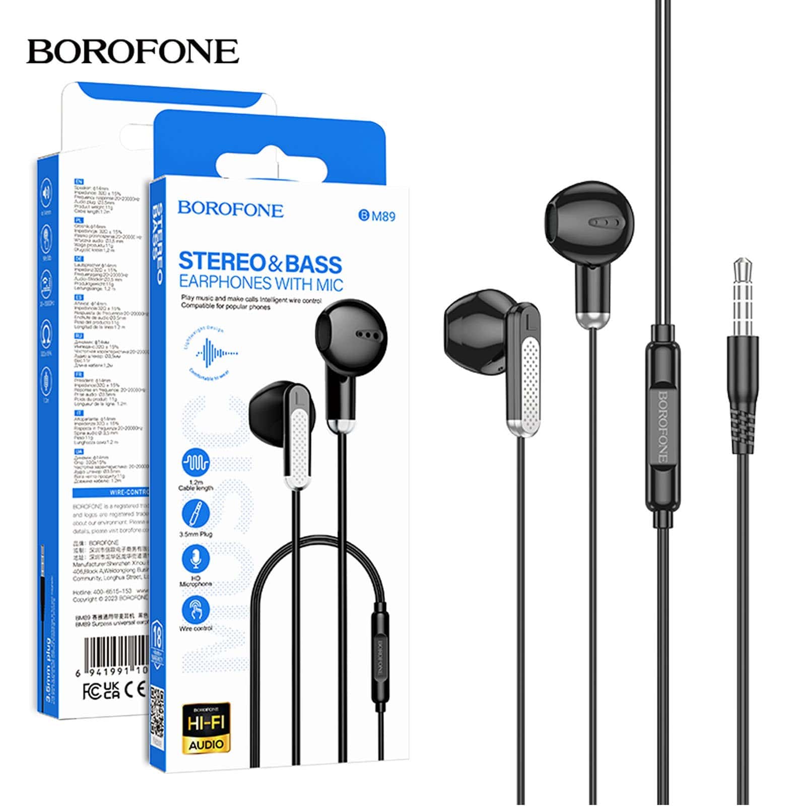 Borofone BM89 In-Ear Wired Earphones Earbuds Headphones, 3.5mm Jack, with Microphone and Volume Control for iPhone, Samsung, iPad,MP3,Most 3.5mm Audio Devices