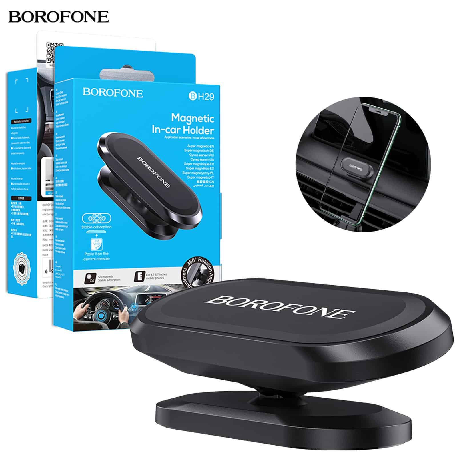 Borofone BH29 Strong 8x N52 Magnetic Dashboard Central Console 360 Degree Rotation Car Mount Mobile Phone Holder For All Universal Mobile Phone