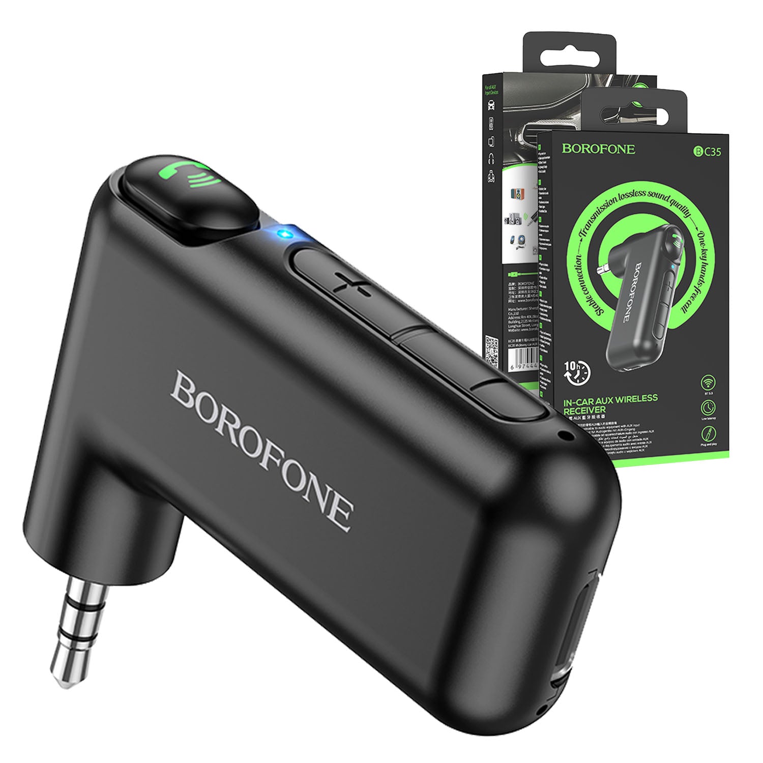 Borofone BC35 3.5mm Car Aux Bluetooth Car Receiver Music Call Transmitter Handsfree for Car Home Stereo Speaker Amplifier