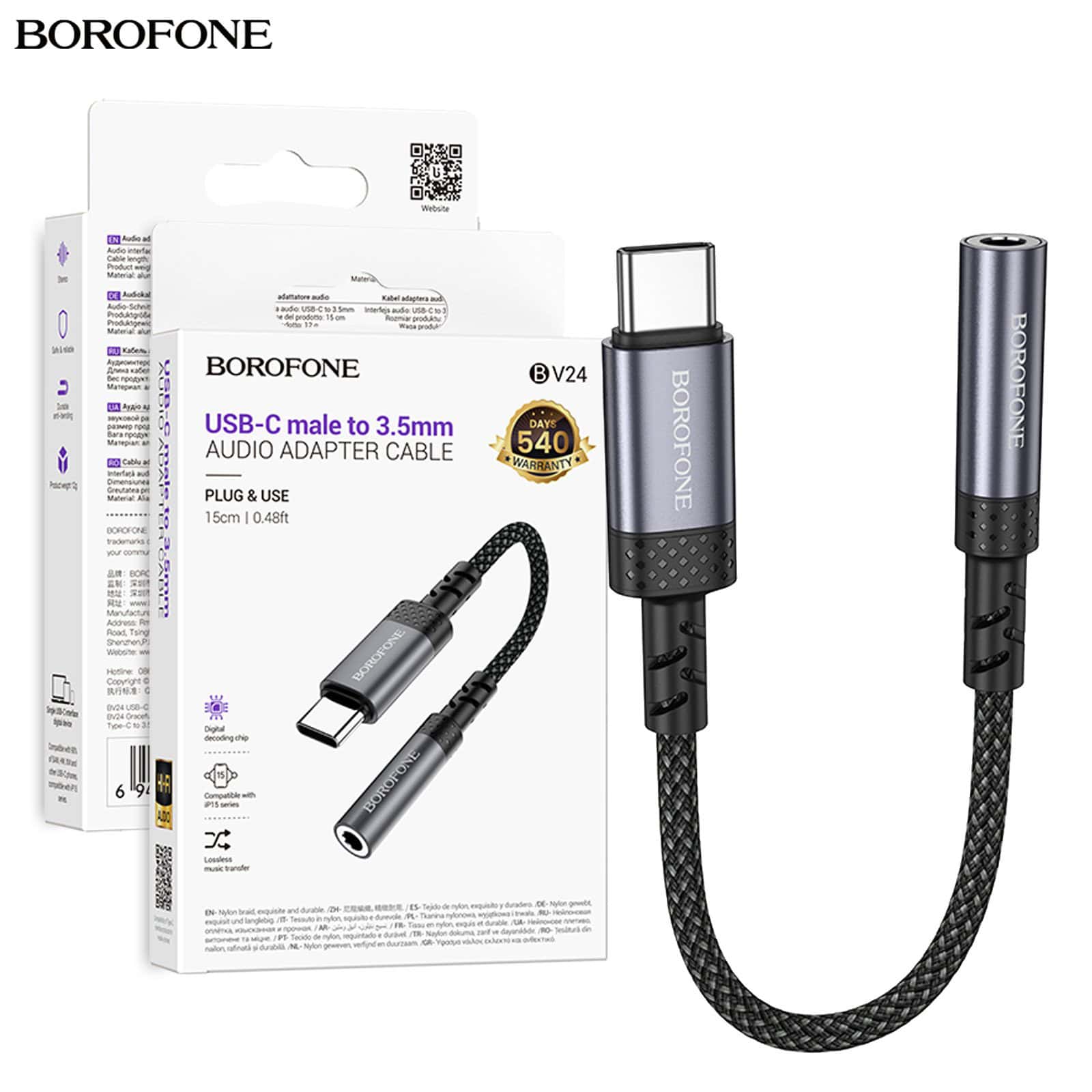 Borofone BV24 USB Type C Male to 3.5mm Digital Audio Converter Cable Adapter