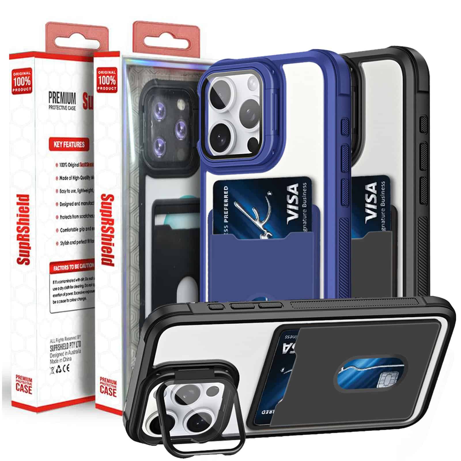 For iPhone Hard Back Wallet Card Holder Mobile Camera Stand Phone Case Cover