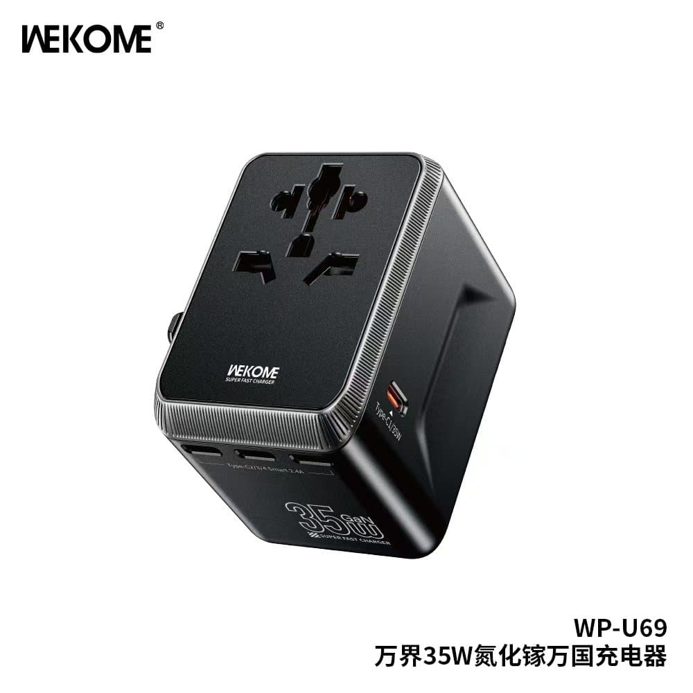 WEKOME WP-U69 35W GaN EU/UK/US/AUS/JP USB A & USB Type C Universal Conversion Fast Charging Charger Power Travel Adapter (Black)