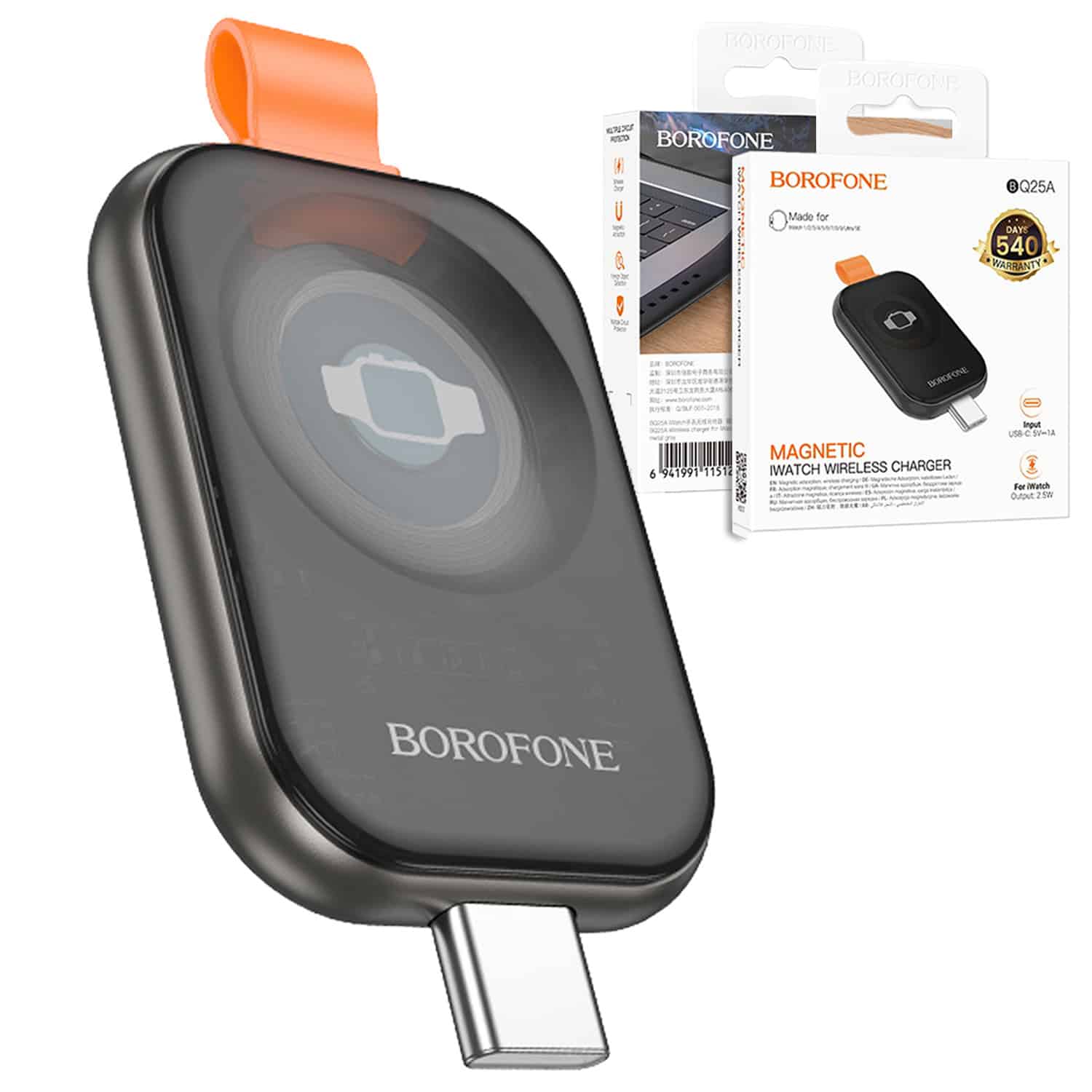 Borofone BQ25A USB Type C Wireless Charger for Apple Watch iWatch 1-9, SE/SE2, Ultra/Ultra2
