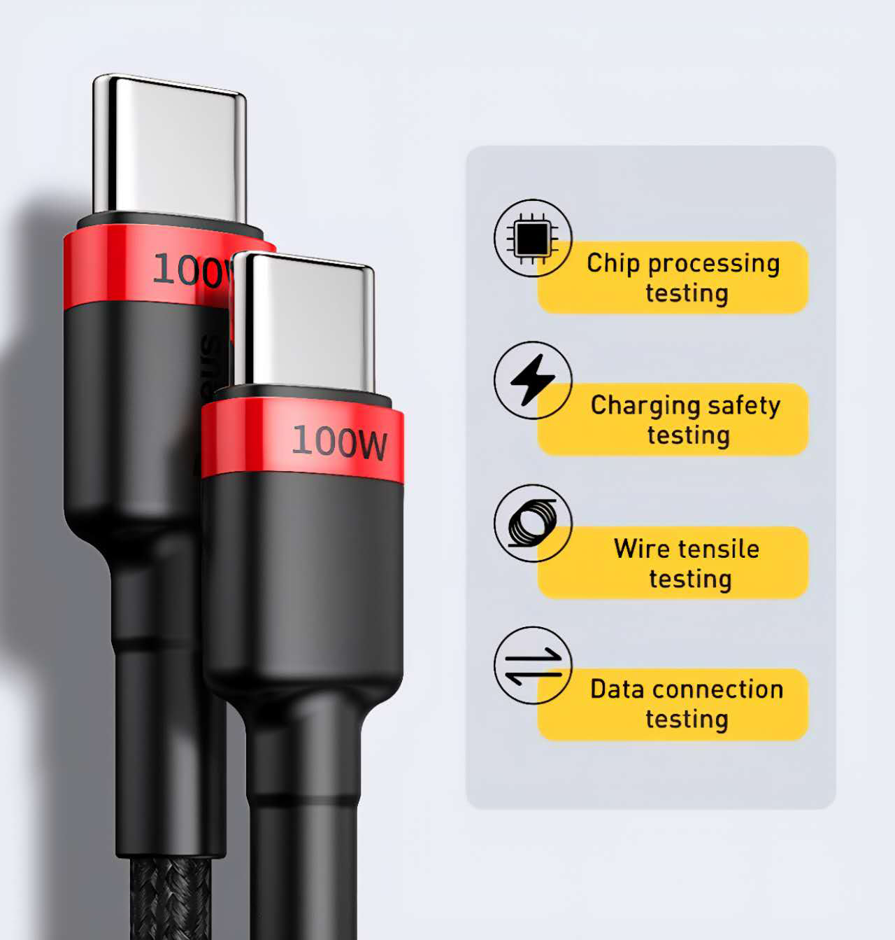 Baseus USB-C to USB-C Cable 100W Fast Charging PD 2.0 QC 3.0 2M Braided ...