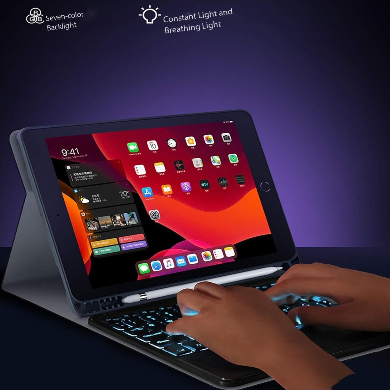 Wireless 7 Colors Backlit Bluetooth Rechargeable Keyboard With Touchpad for iPhone/iPad/Pro, Samsung Android Tablets, Windows, Lenovo