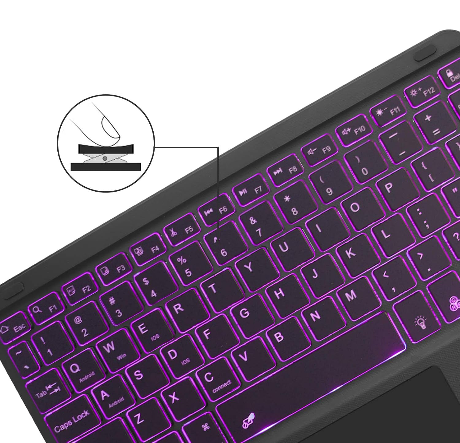 Wireless 7 Colors Backlit Bluetooth Rechargeable Keyboard With Touchpad for iPhone/iPad/Pro, Samsung Android Tablets, Windows, Lenovo