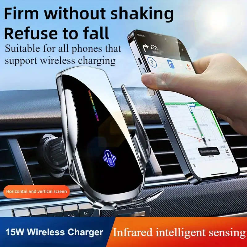 15W Fast Wireless Car Charger with Smart Sensor Auto Clamping Phone Holder Mount for Air Vent, Fast Charging for iPhone & Samsung Galaxy Models