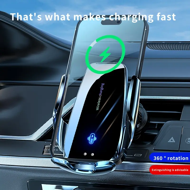 15W Fast Wireless Car Charger with Smart Sensor Auto Clamping Phone Holder Mount for Air Vent, Fast Charging for iPhone & Samsung Galaxy Models
