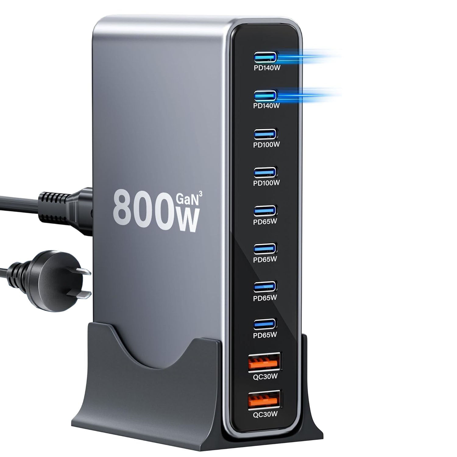 800W USB C Charging Station - 140W USBC Fast Charger, 10 Port GaN Charger 100W 65W 30W, Multi USB Charger Compatible with MacBook, Laptop, Tablet, iPad & SmartPhones