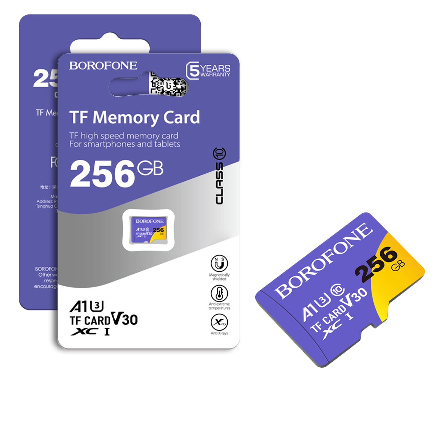 Borofone 256GB TF Memory Card, Class 10 A1 U3 V30 High Speed Micro SDXC, Durable Flash Storage for Phone, Tablet, CCTV, Dash Cam & More