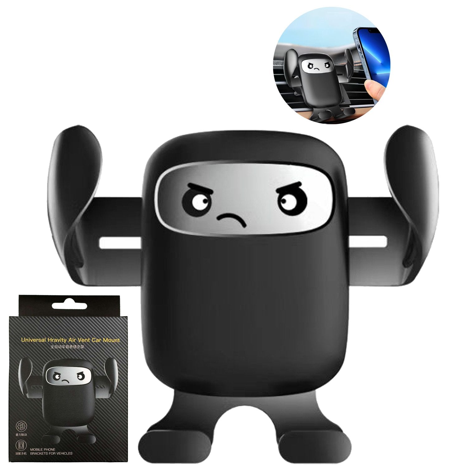 Cute Ninja Car Air Vent Phone Holder – Gravity Auto-Lock, 360° Rotation, Universal Fit for iPhone & Android