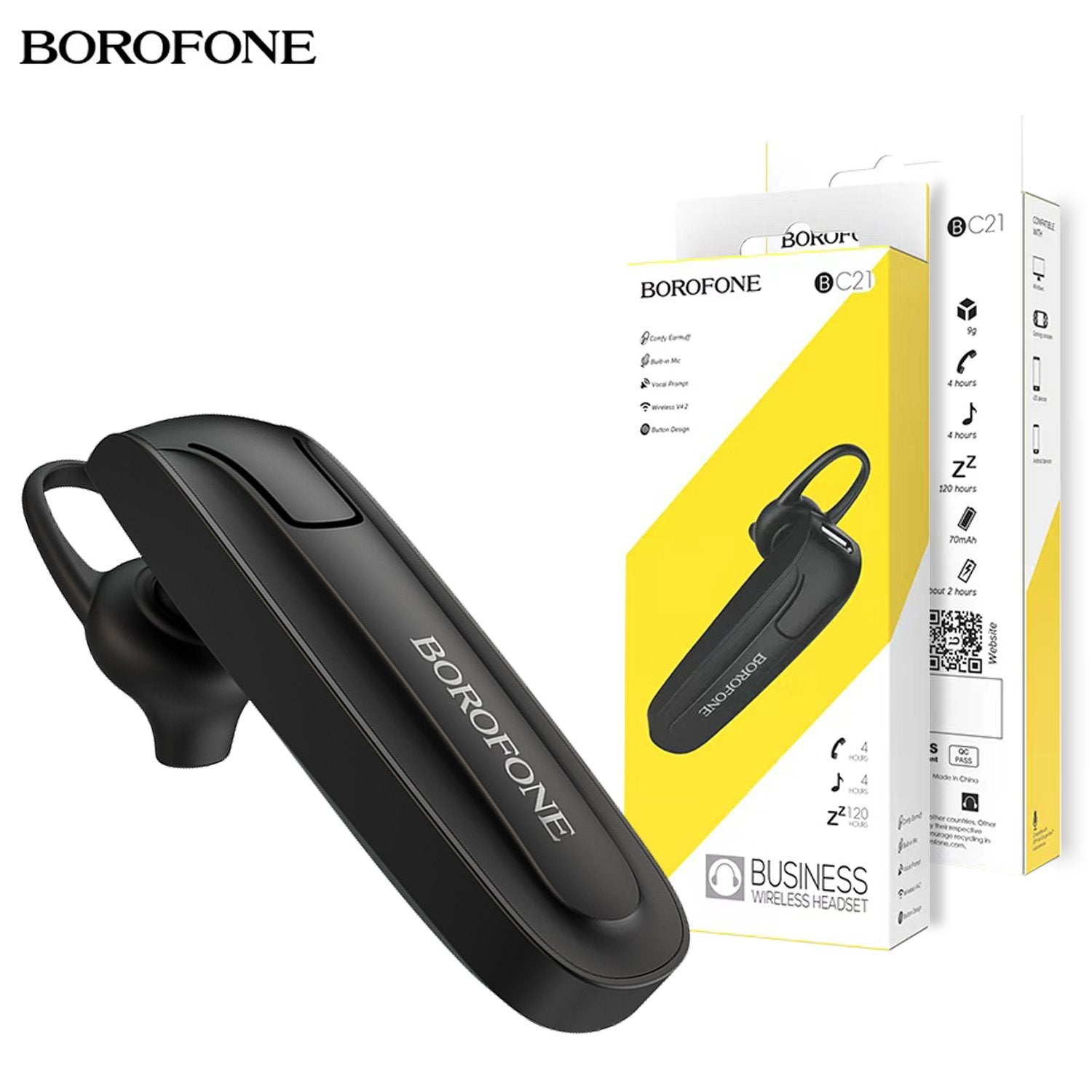 BOROFONE BC21 Business Bluetooth Headset Wireless Earphone with Mic | Lightweight Handsfree Earpiece | Noise Reduction, Multipoint Pairing