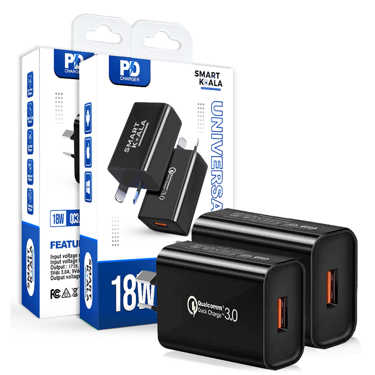 [2 Pack] Smart Koala 18W QC3.0 SAA Certified USB A Fast Charging Wall AU Plug Charger Adapter