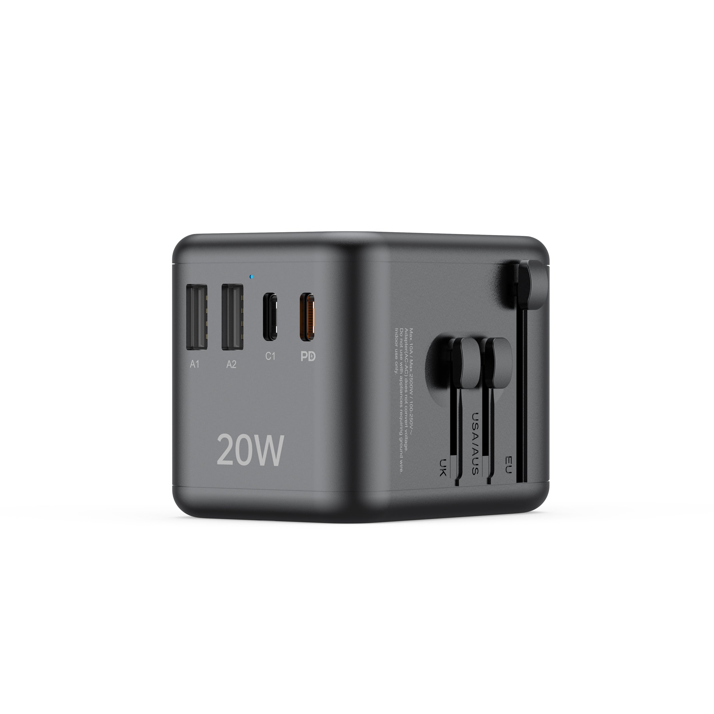 Budi AC358B20 20W UK, EU, US/JP, and AU All-in-One PD20W Fast Charger World Travel Adapter With USB A & USB Type C Power Adapter