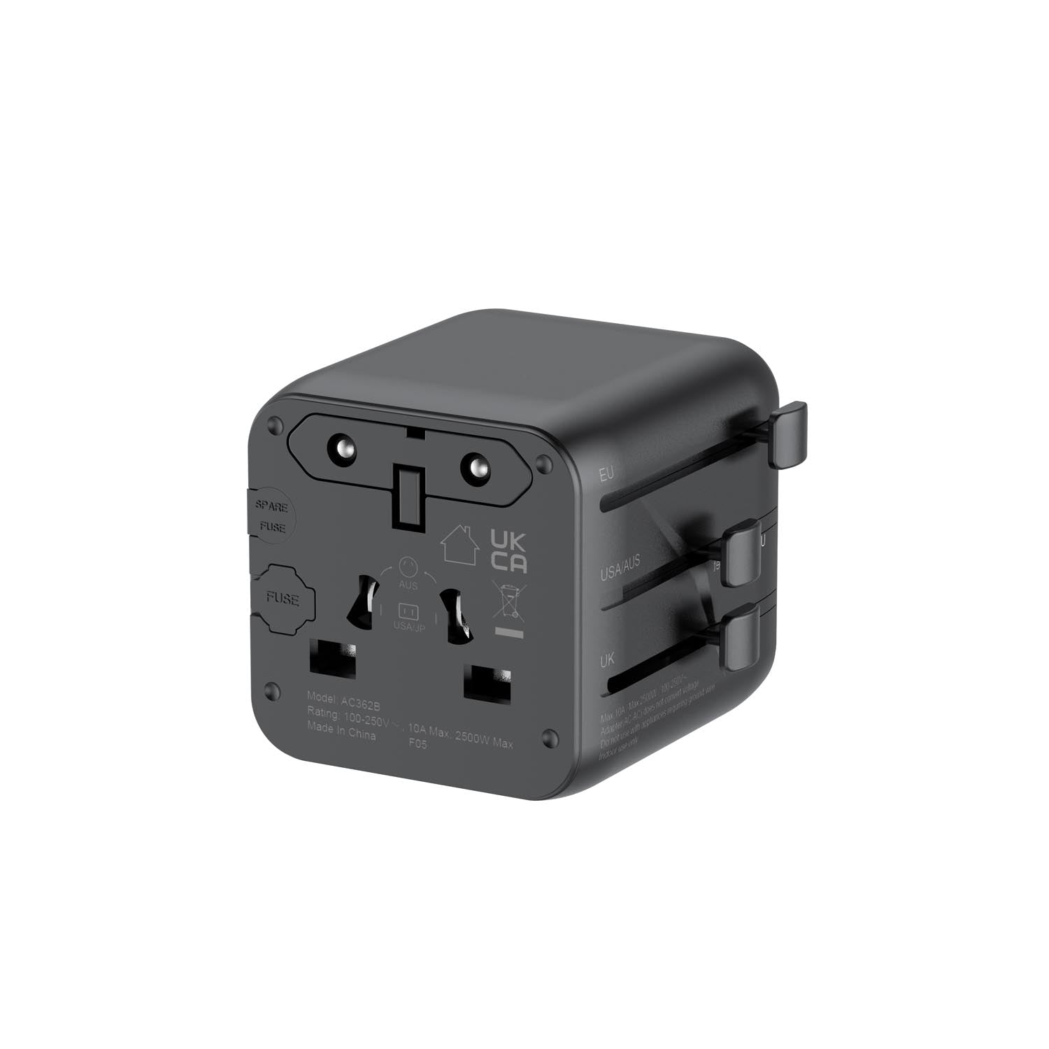 Budi AC362B UK, EU, US/JP, and AU Global Travel Adapter 2500W Universal Socket Converter for 200+ Countries