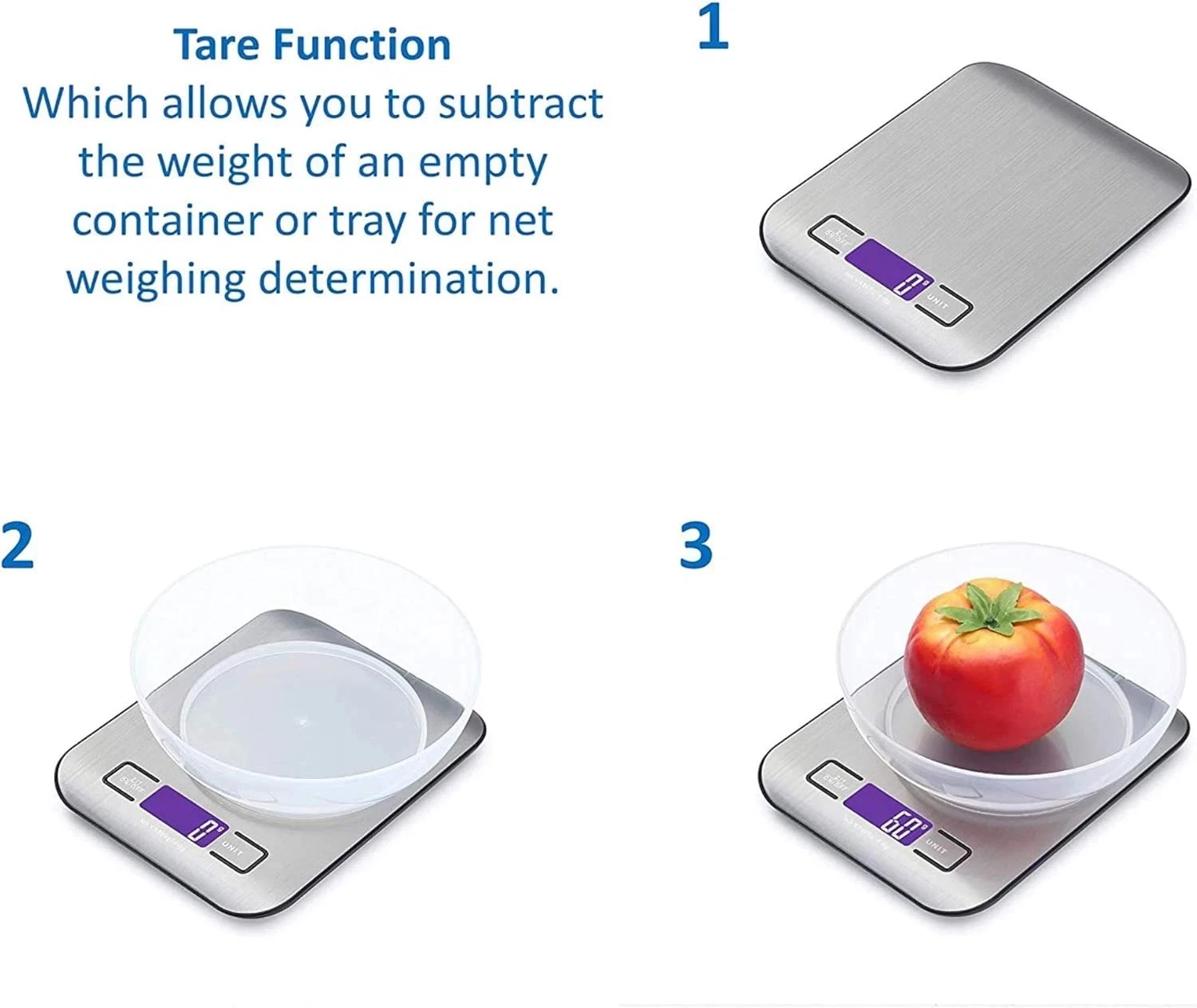 Digital Stainless Steel Kitchen Scale 5000g/1g Precision Food Scale with Backlit LCD Display, Tare Function & Unit Conversion