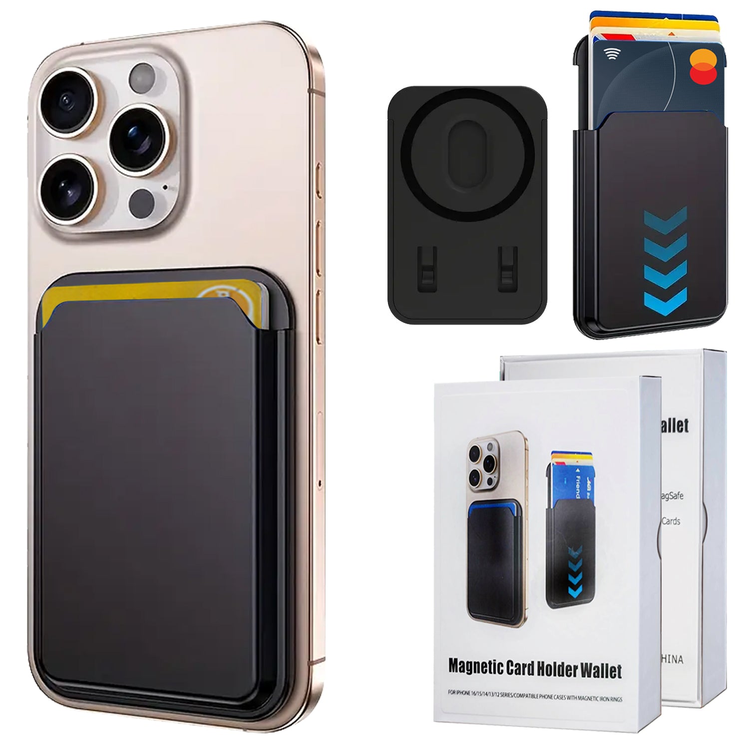 Hard Strong MagSafe Magnetic Mobile Phone Wallet RFID Blocking Credit Card Holder, Holds 4 Cards