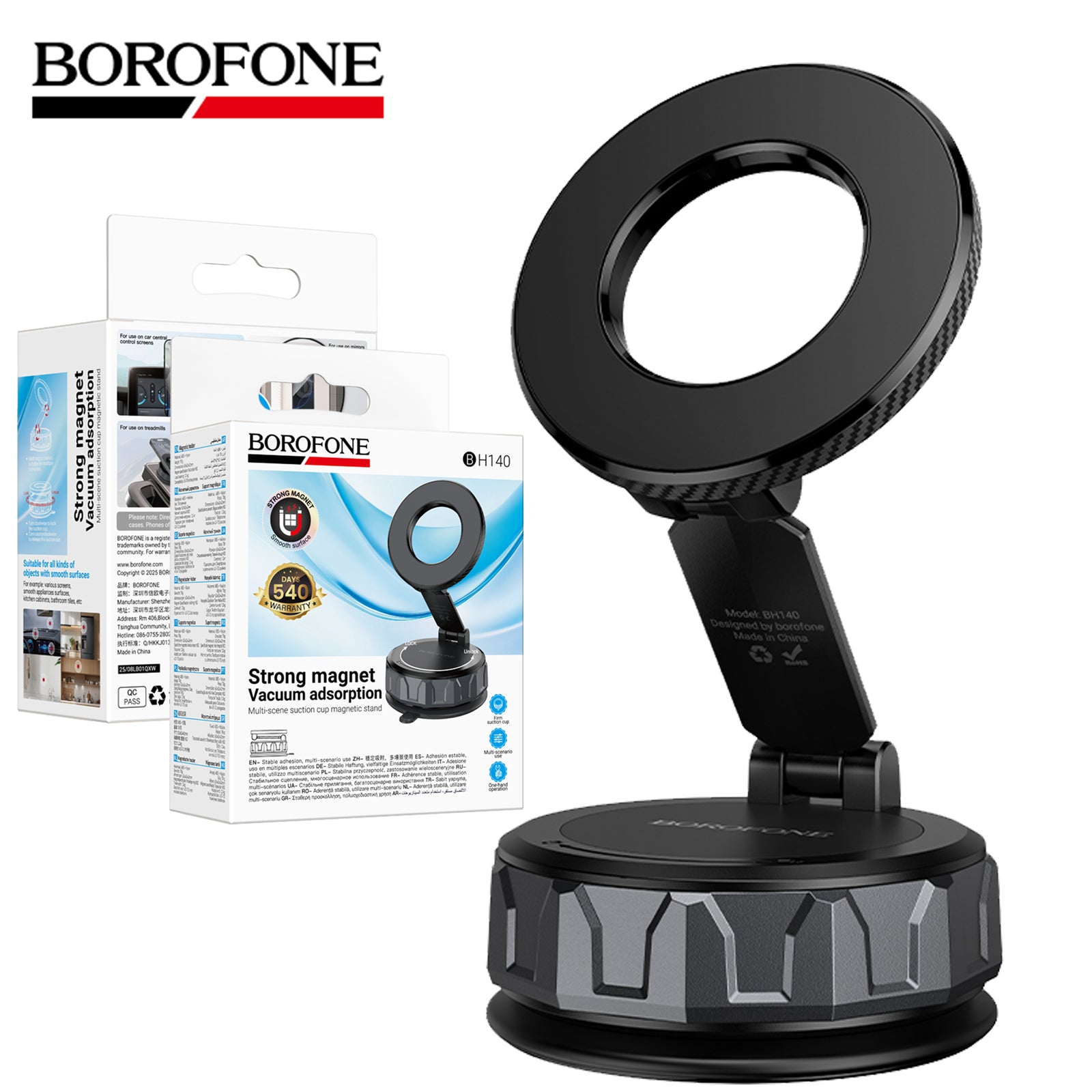 Borofone BH140 Strong Magnetic Car Phone Holder Vacuum Suction Car Mount Mobile Phone Holder 360° Rotating Dashboard Windshield Stand