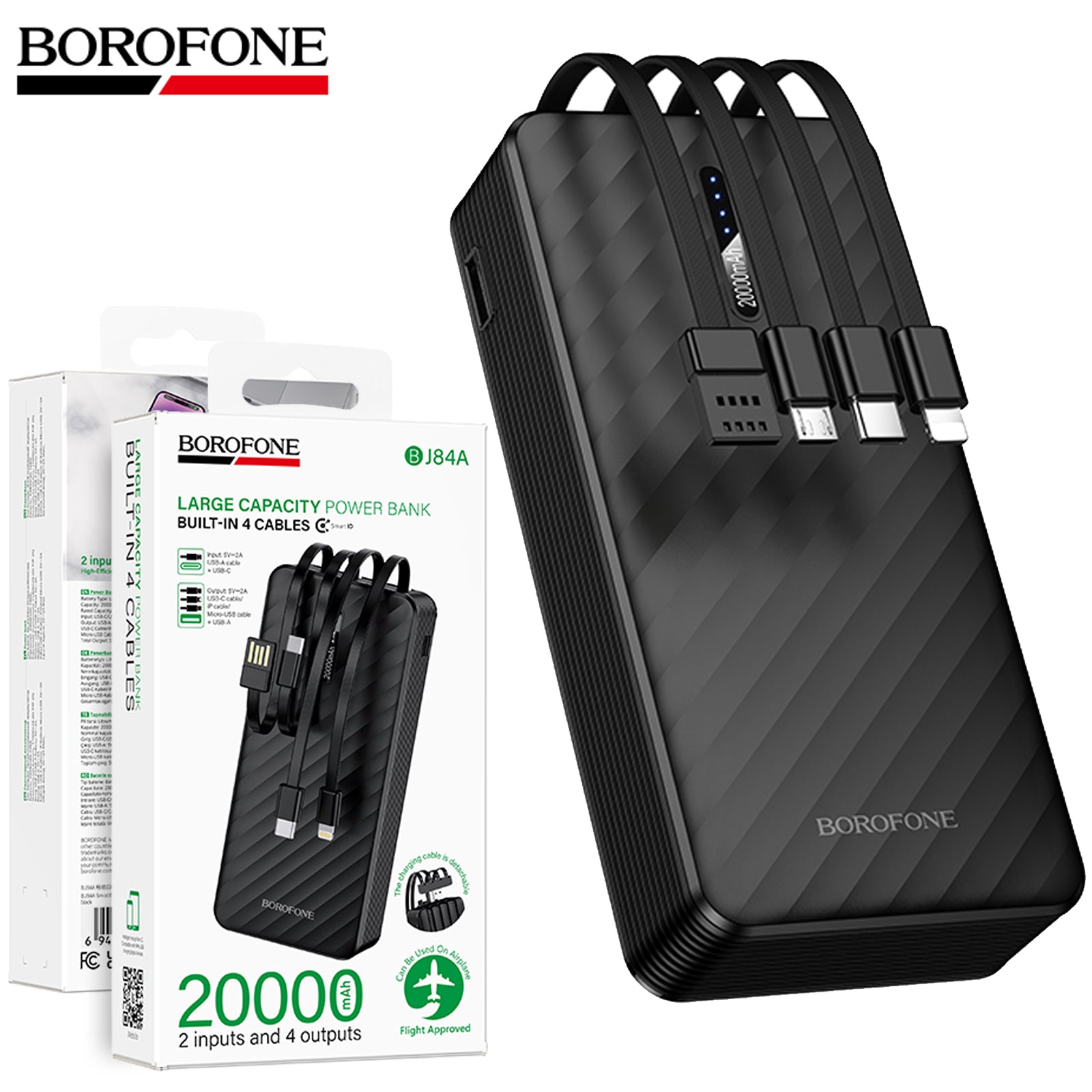 Borofone BJ84A 20000mAh Smooth Portable Power Bank With Built in USB A ...