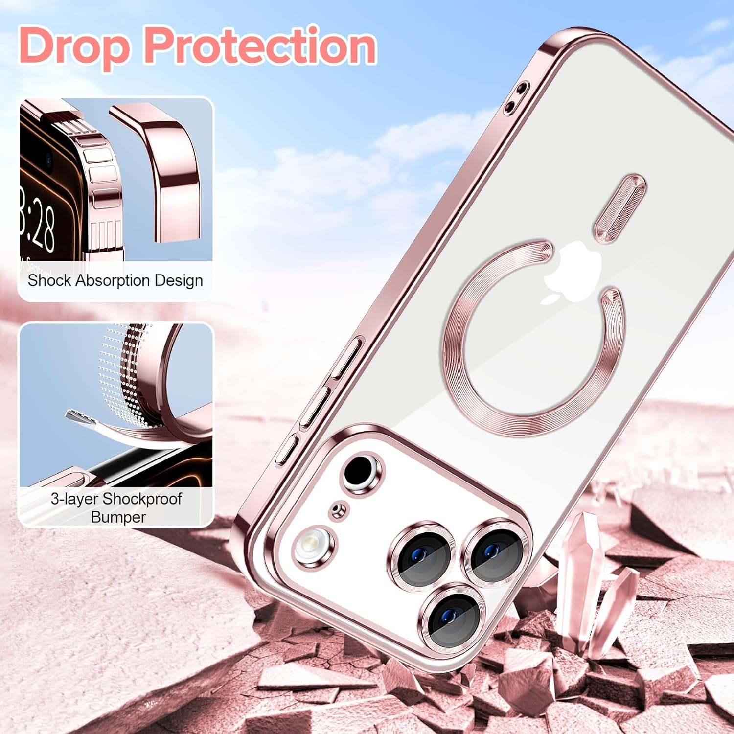 For Apple iPhone 17/17 Pro Max MagSafe Magnetic Case with HaloLock Shockproof Protective Electroplating Clear Cover