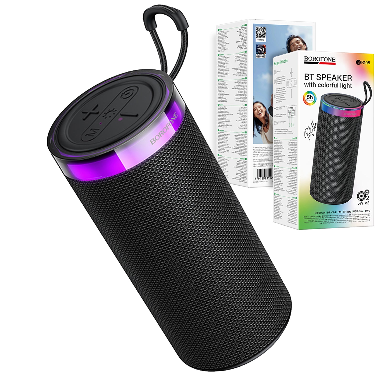 Borofone BR105 Bluetooth Portable Speaker RGB Colorful Light Portable 10W TWS Stereo Sound