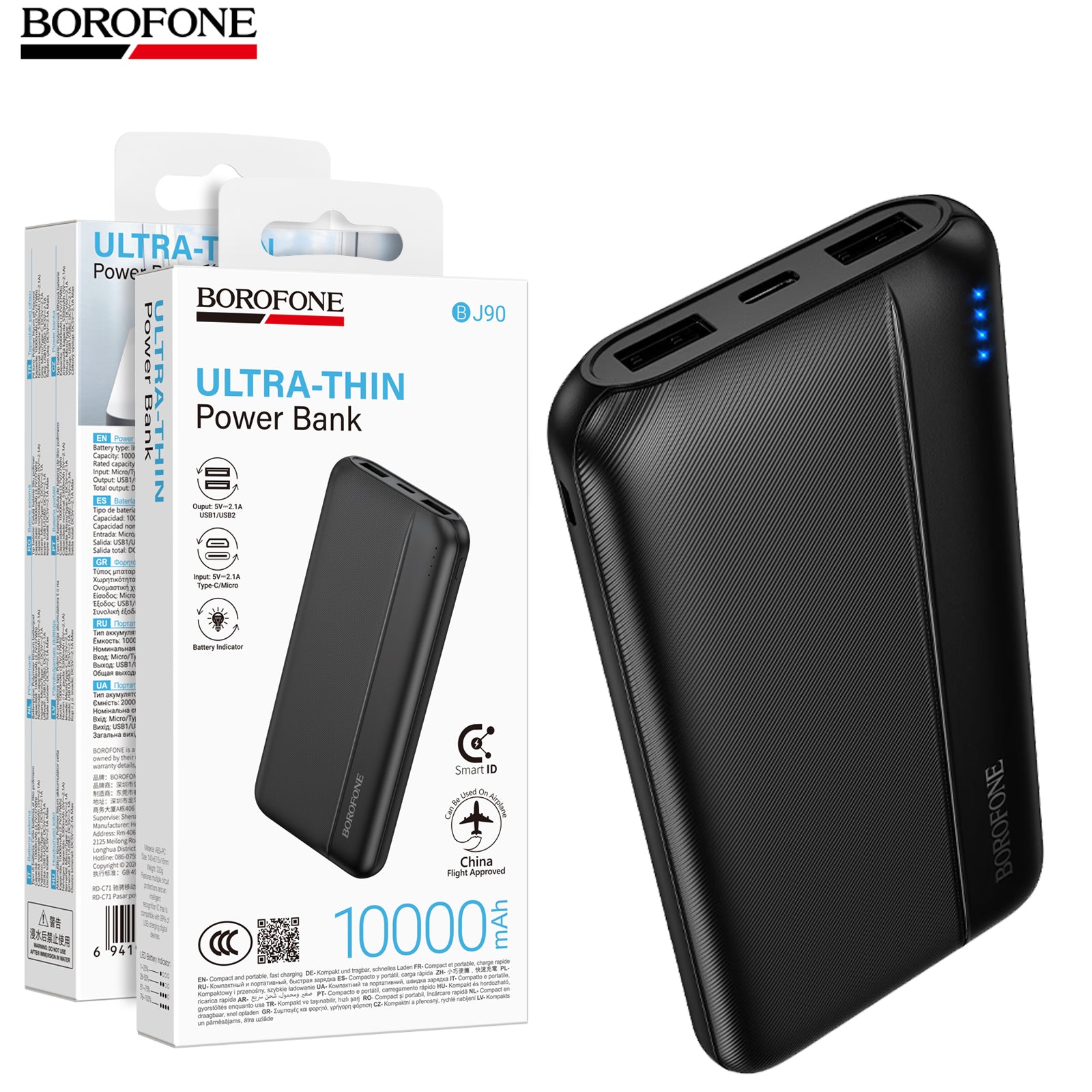 CCC (3C) Certified Borofone BJ90 10000mAh Flight Safety Approved Portable Power Bank