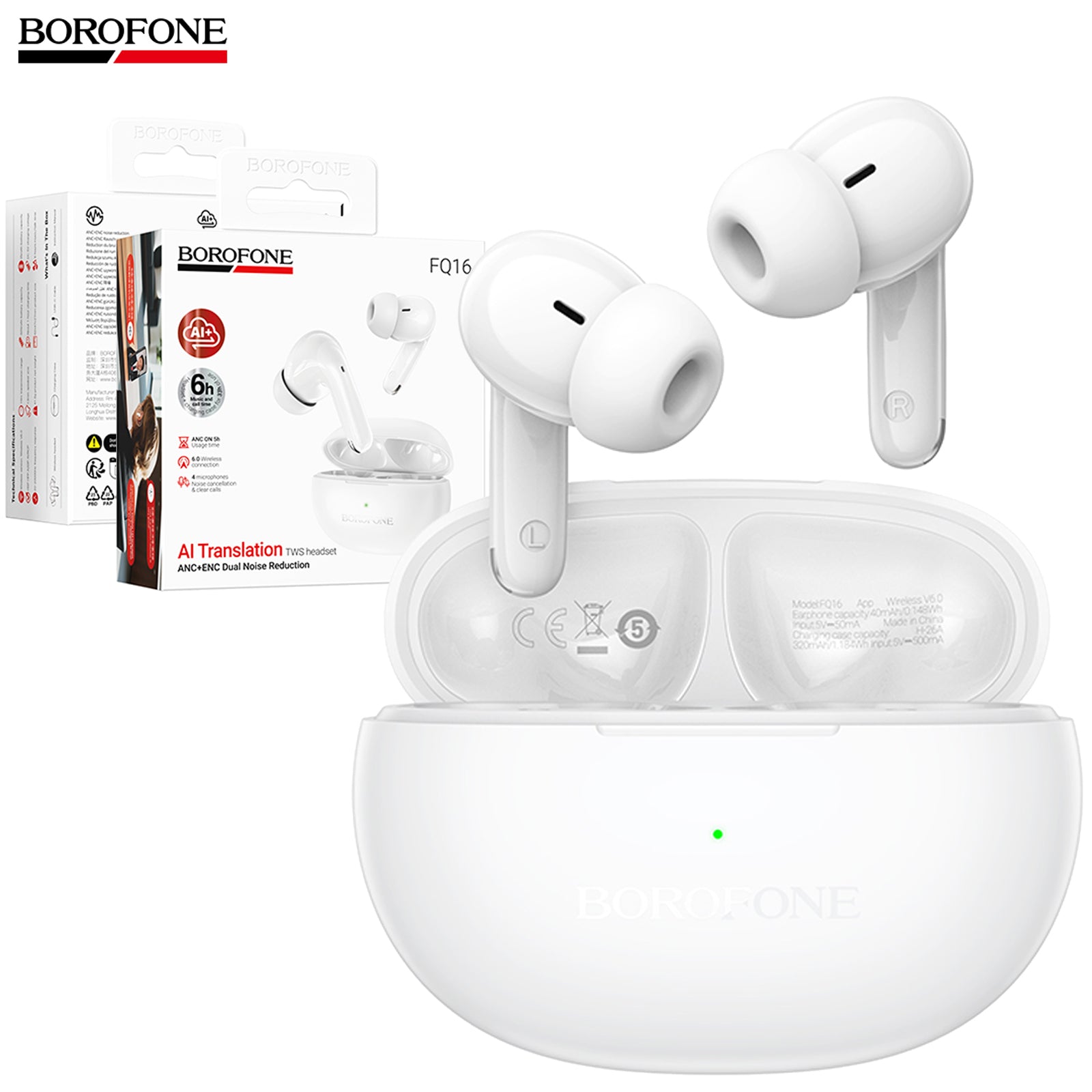 Borofone FQ16 ANC+ENC Smart AI Translation TWS Wireless Bluetoth Headset Earbuds With App