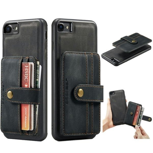 JEEHOOD For Apple iPhone SE 2020 /SE 2022/ 7/ 8 Wallet Leather Case with Detachable Ultra Slim RFID Blocking Back Card Holder (Black)