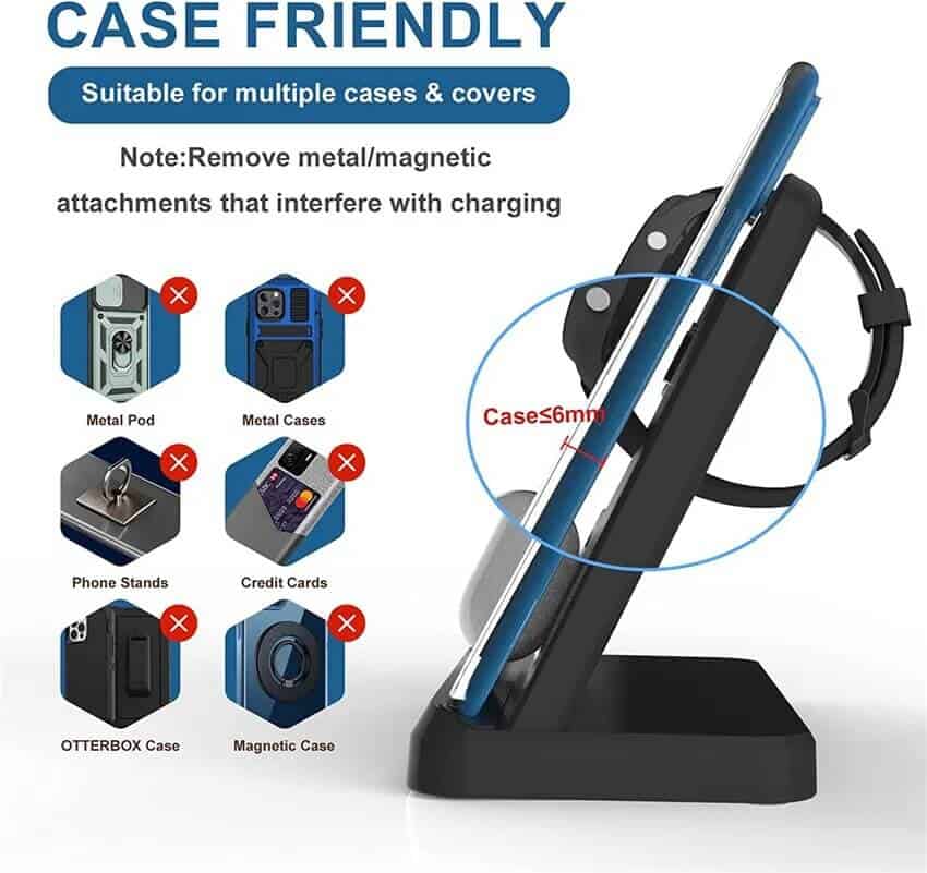 15W 3in1 Qi Wireless Fast Charging Charger Stand for Samsung Galaxy Watch 6/5/4/3/Active Galaxy S23/S22/S21 Ultra /Note Z Fold /Flip 4 Galaxy Buds