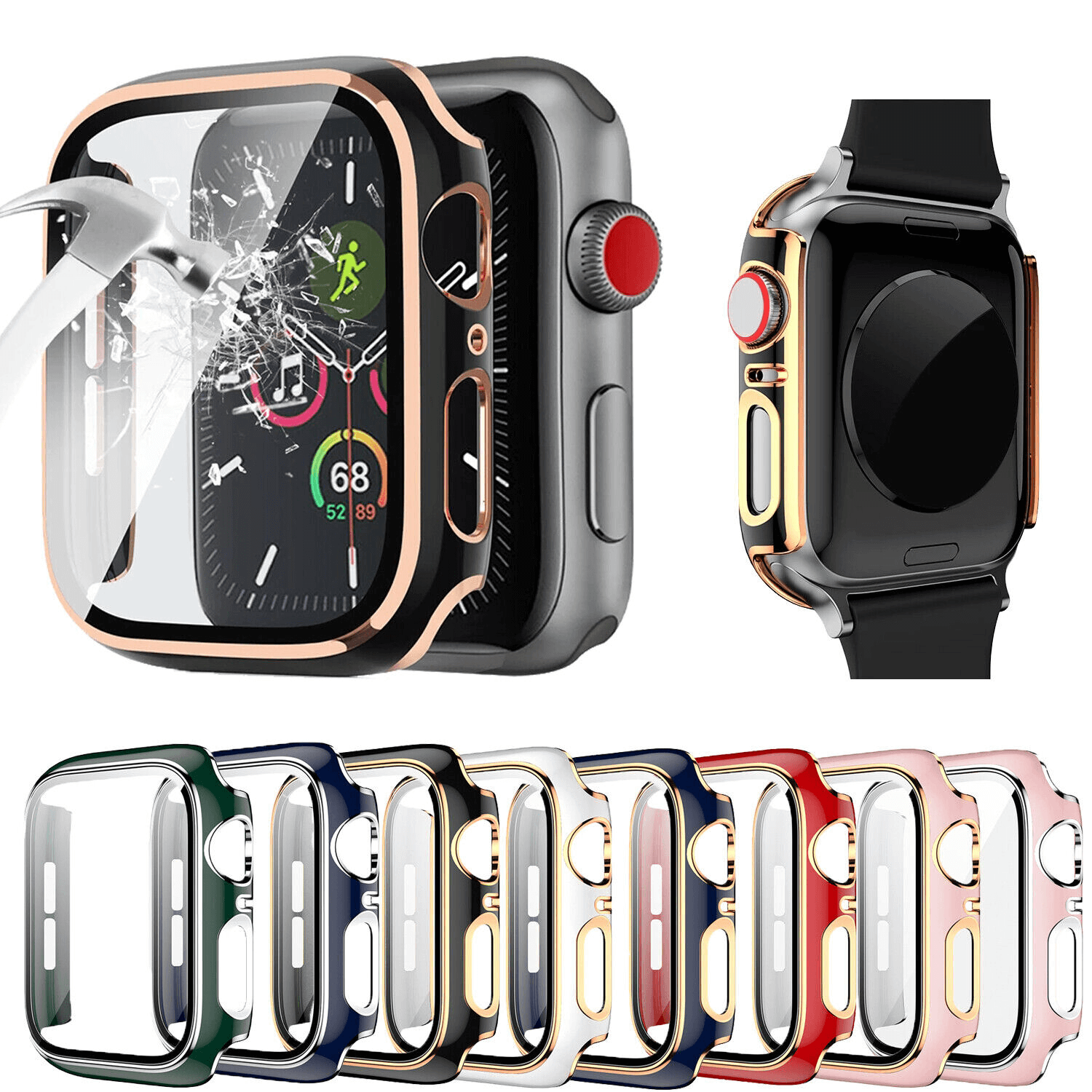 For Apple Watch 40 /41 /42 /44 /45mm Hard Case iWatch Gel Case With Built-In Screen Protector