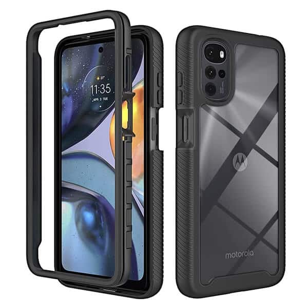 Motorola Moto G22 Military Grade Shockproof Clear Heavy Duty Case Bumper Drop Protection Tough Cover (Black)