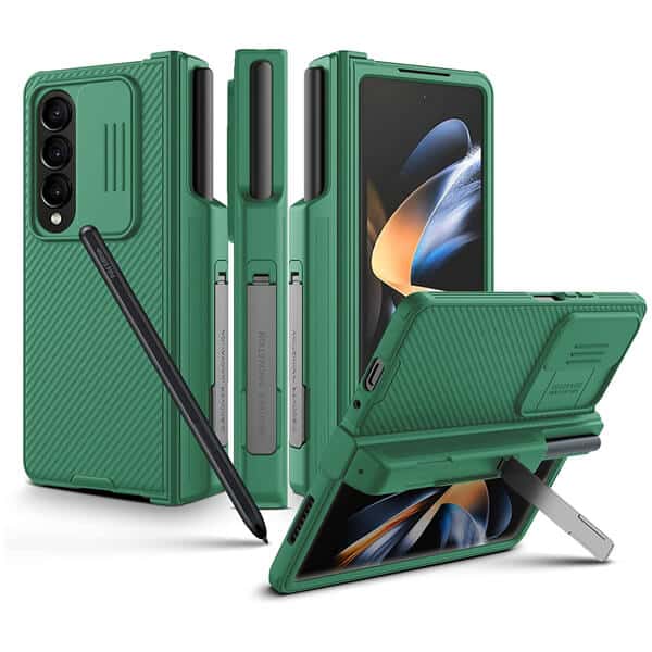 Nillkin CamShield Samsung Galaxy Z Fold 4 Fold4 5G Slide Camera Back Protective S Pen Holder 360° Fiber Cover Kickstand With S-Pen Pocket (Green)