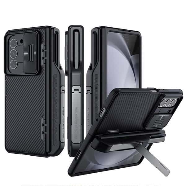 Nillkin CamShield Samsung Galaxy Z Fold 5 5G Slide Camera Back Protective 360° Fiber Cover Kickstand (Black)