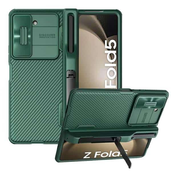 Nillkin CamShield Samsung Galaxy Z Fold 5 Fold4 5G Slide Camera Back Protective S Pen Holder 360° Fiber Cover Kickstand (Green)