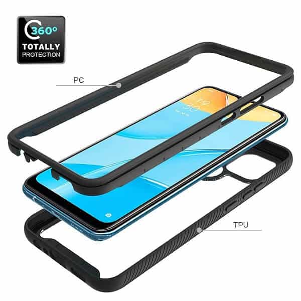 Oppo A15 Military Grade Full Body Shockproof Clear Heavy Duty Case Bumper Drop Protection Tough Cover (Black)
