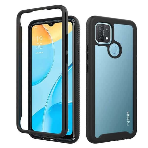 Oppo A15 Military Grade Full Body Shockproof Clear Heavy Duty Case Bumper Drop Protection Tough Cover (Black)
