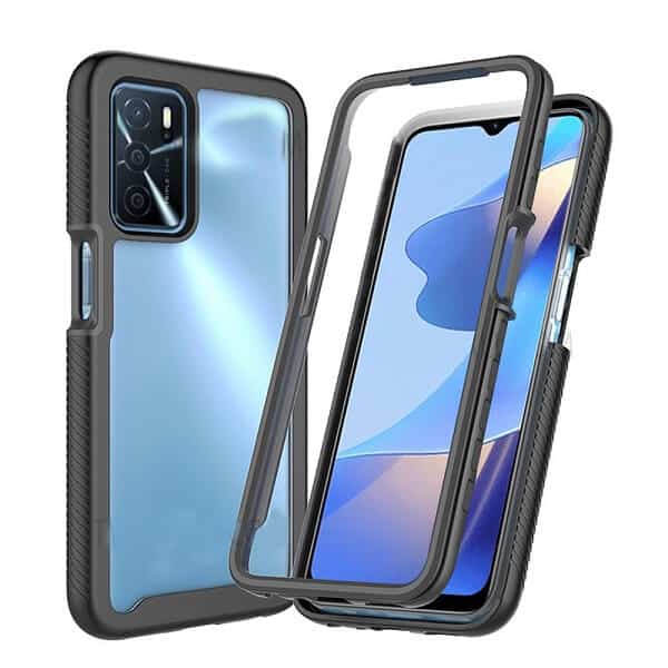 Oppo A16S Military Grade Full Body Shockproof Clear Heavy Duty Case Bumper Drop Protection Tough Cover (Black)