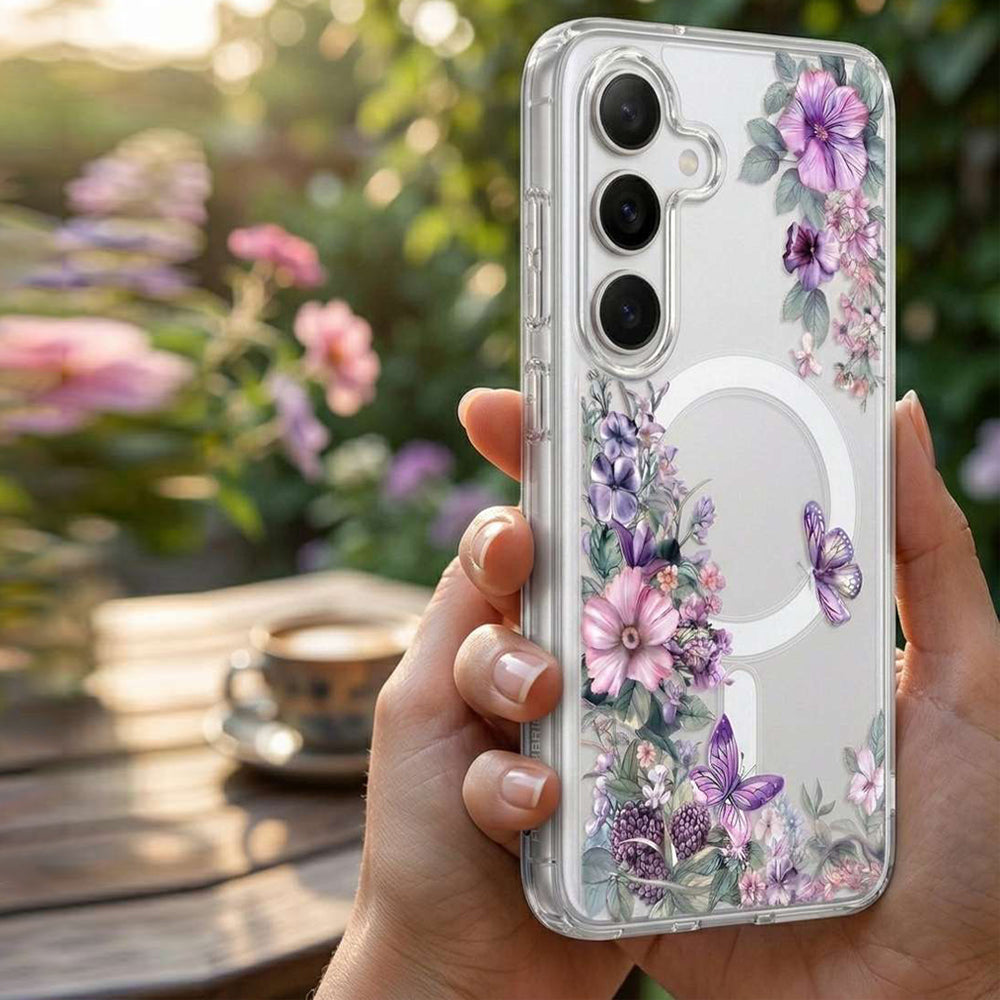 Cute Floral Flower Pattern Hard Clear MagSafe Magnetic Protective Back Case Cover For Samsung Galaxy S26/S25/S24 Ultra