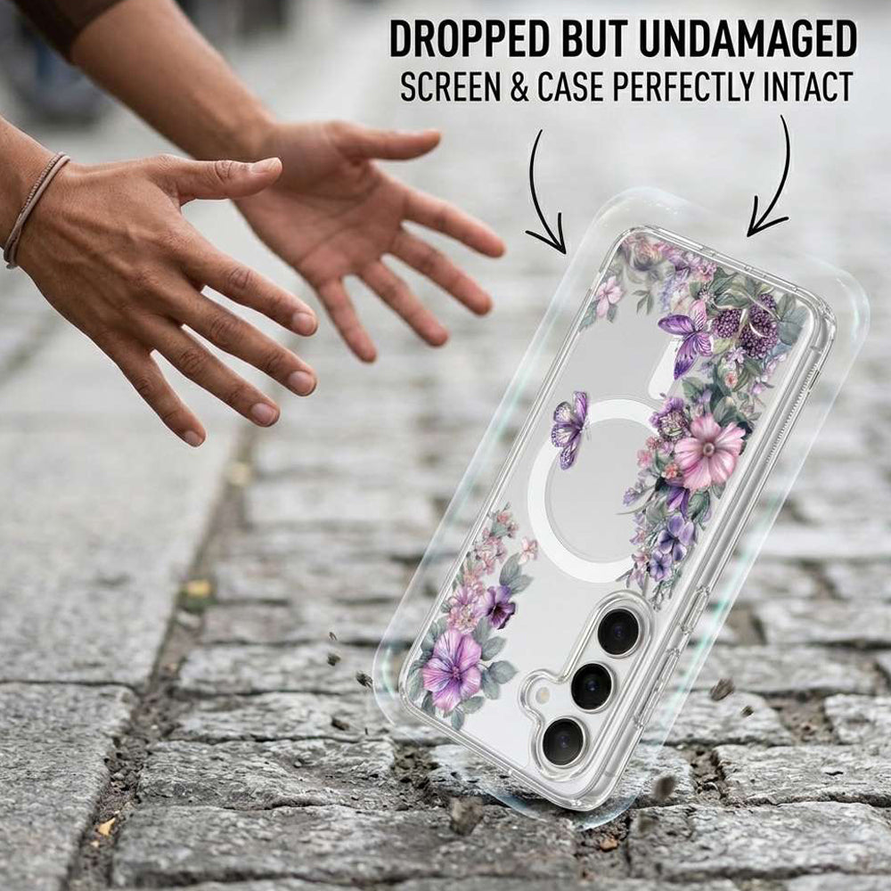 Cute Floral Flower Pattern Hard Clear MagSafe Magnetic Protective Back Case Cover For Samsung Galaxy S26/S25/S24 Ultra