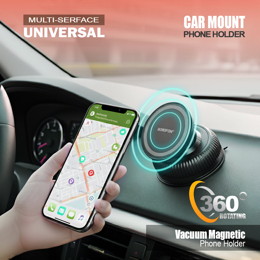 Borofone BH139 360° Rotating Strong Magnet Vacuum Adsorption Suction Cup Car Mount Mobile Phone Holder, Universal Phone Mount for Car, Home & Gym Use.