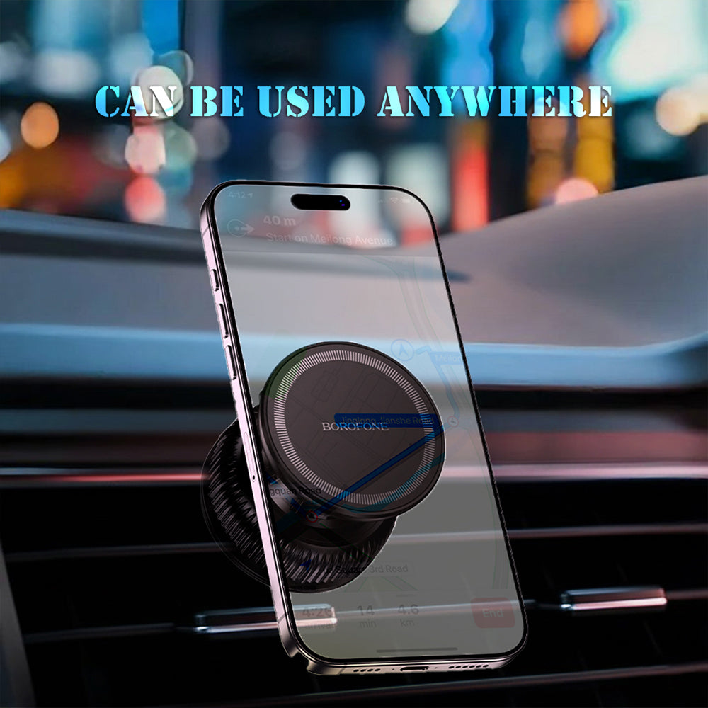 Borofone BH139 360° Rotating Strong Magnet Vacuum Adsorption Suction Cup Car Mount Mobile Phone Holder, Universal Phone Mount for Car, Home & Gym Use.