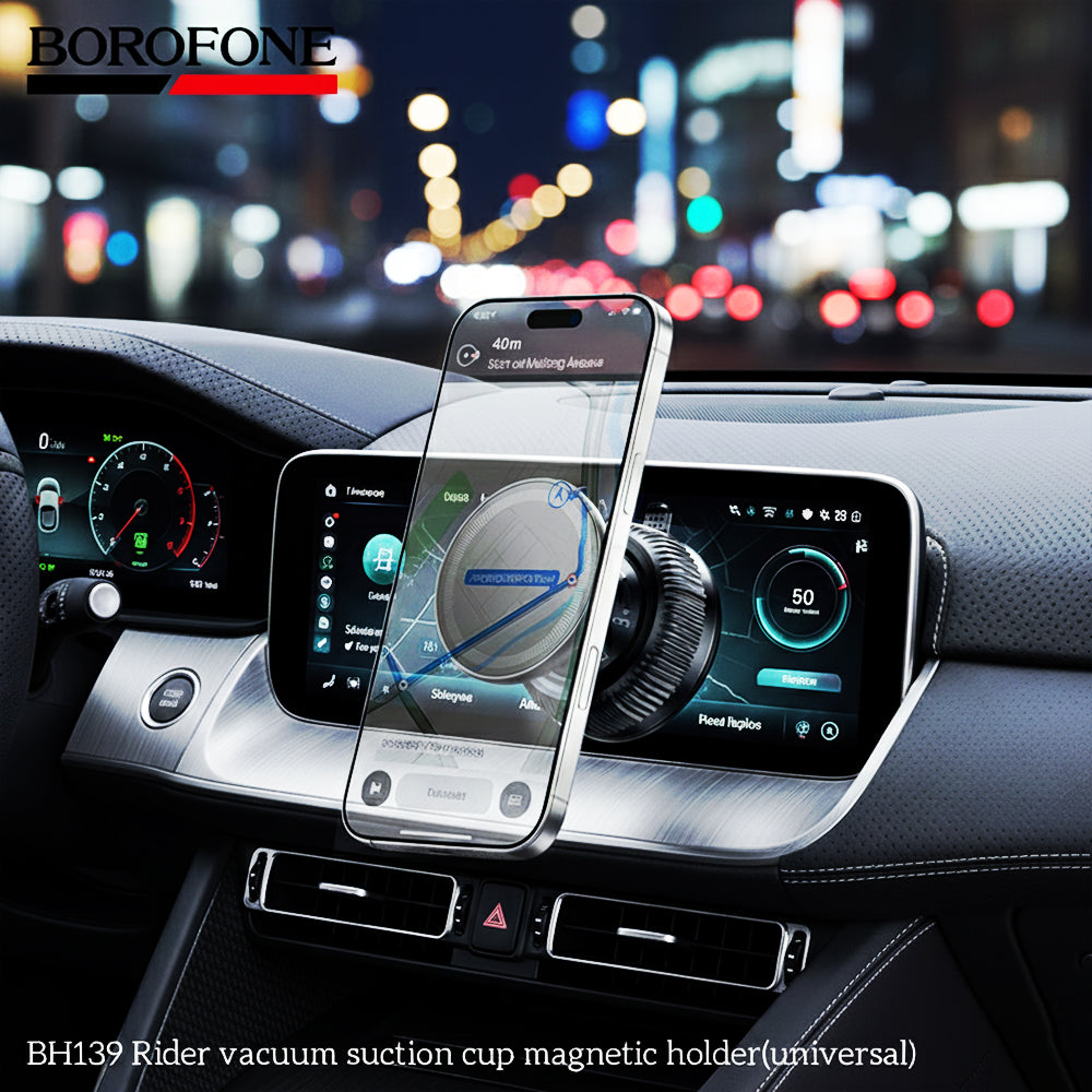 Borofone BH139 360° Rotating Strong Magnet Vacuum Adsorption Suction Cup Car Mount Mobile Phone Holder, Universal Phone Mount for Car, Home & Gym Use.