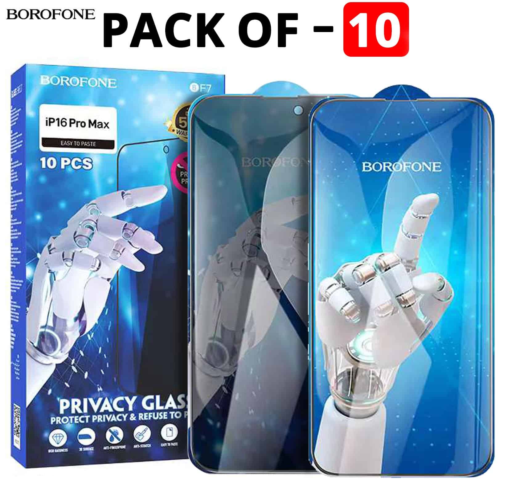 [1-10 Pack] Borofone Apple iPhone Screen Protector Tempered Glass Film Guard ( Privacy and Black Edge )