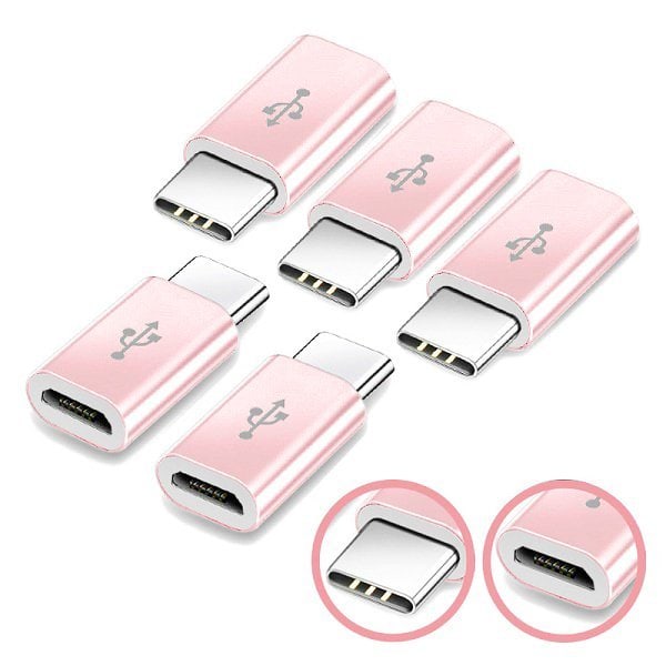 [5 Pack] USB 3.1 Type C Male to Micro USB Female Sync Cable Connector Adapter Converter (Rose Gold)
