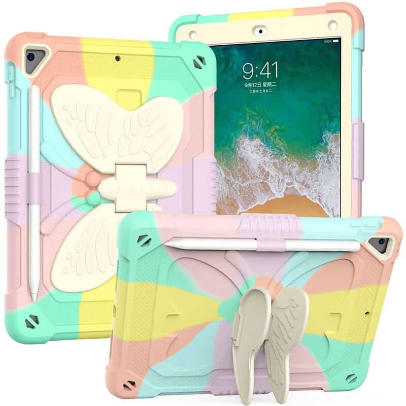 Butterfly Fancy Shockproof Heavy Duty Kickstand Case Cover With Pencil Holder For All Apple iPad Models